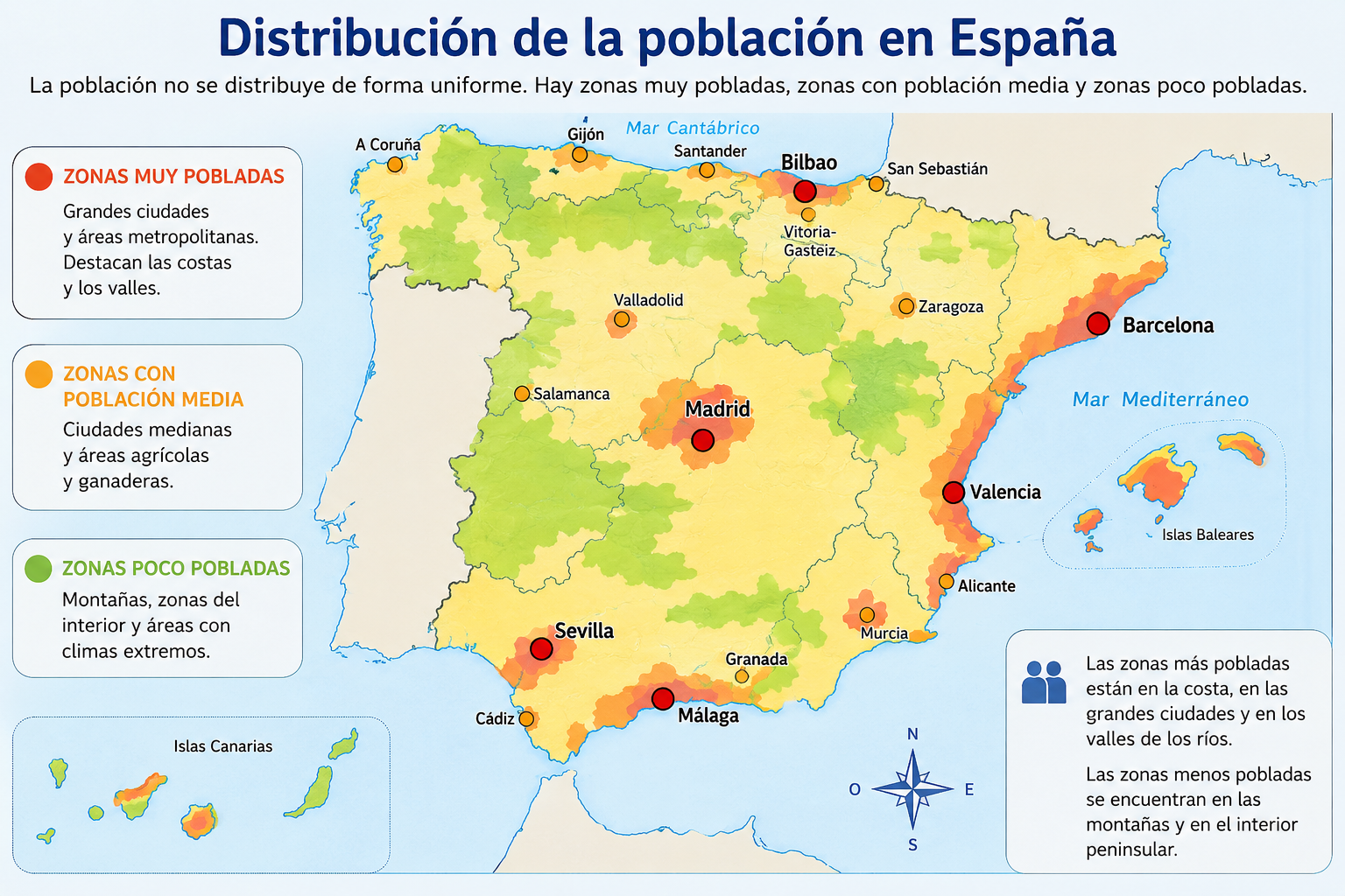 Distribución de la población en España