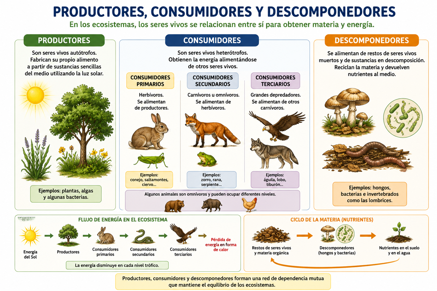 Productores, consumidores y descomponedores