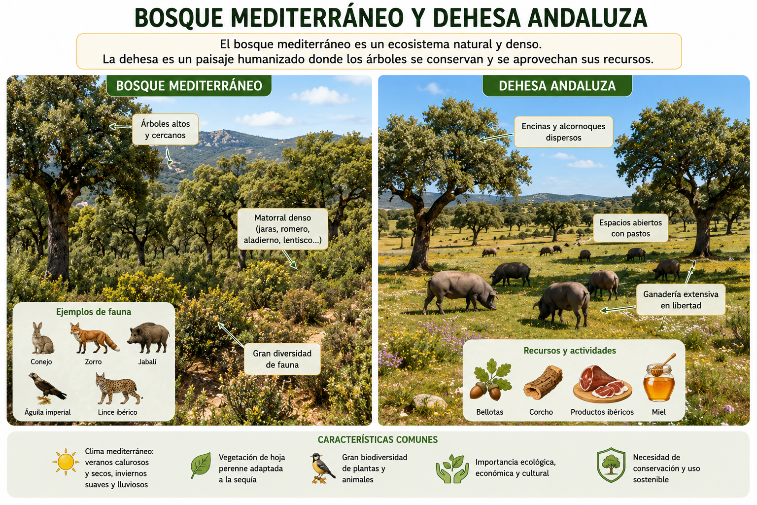 Bosque mediterráneo y dehesa andaluza